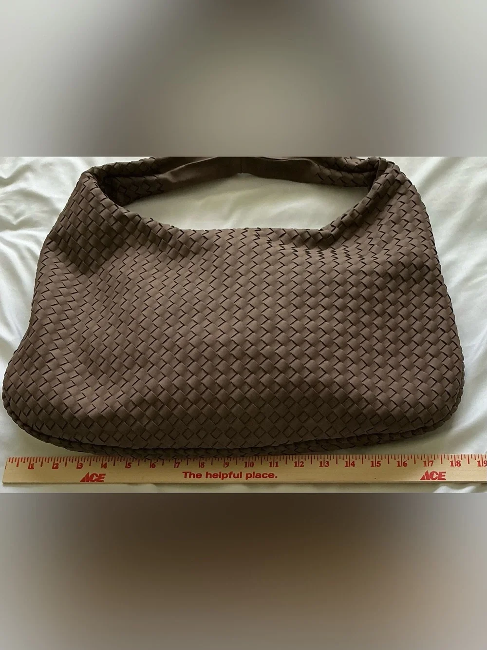 Intrecciato Style Shoulder Bag Woven Faux Leather Hobo Slouchy Brown Braided